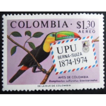 Selo postal da Colômbia de 1974 Keel-billed Toucan