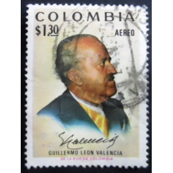 Selo postal da Colômbia de 1972 Guillermo Leon Valencia