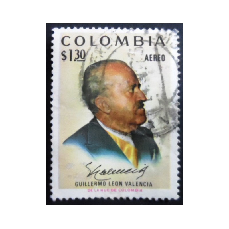 Selo postal da Colômbia de 1972 Guillermo Leon Valencia