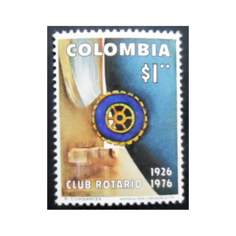 Selo postal da Colômbia de 1976 Rotary emblem