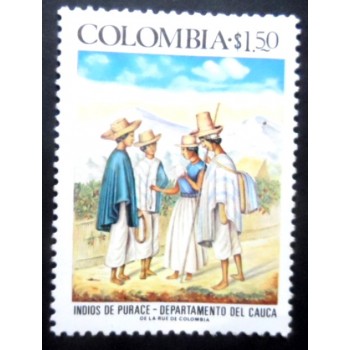 Selo postal da Colômbia de 1976 Indians of Purace M