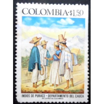 Selo postal da Colômbia de 1976 Indians of Purace N