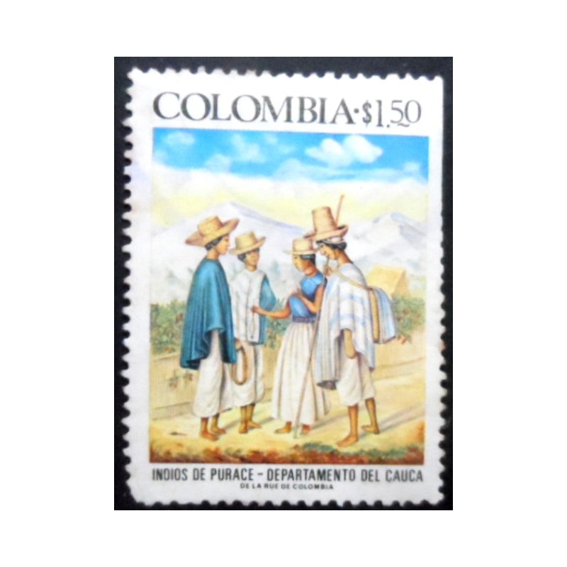 Selo postal da Colômbia de 1976 Indians of Purace N