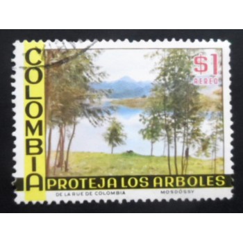 Selo postal da Colômbia de 1975 Trees and lake U