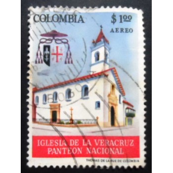 Imagem similar à do selo postal da Colômbia de 1964 Church la Veracruz by Bogota