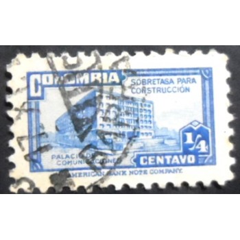 Selo postal da Colômbia de 1944 Ministry of Post and Telegraphs Building ¼