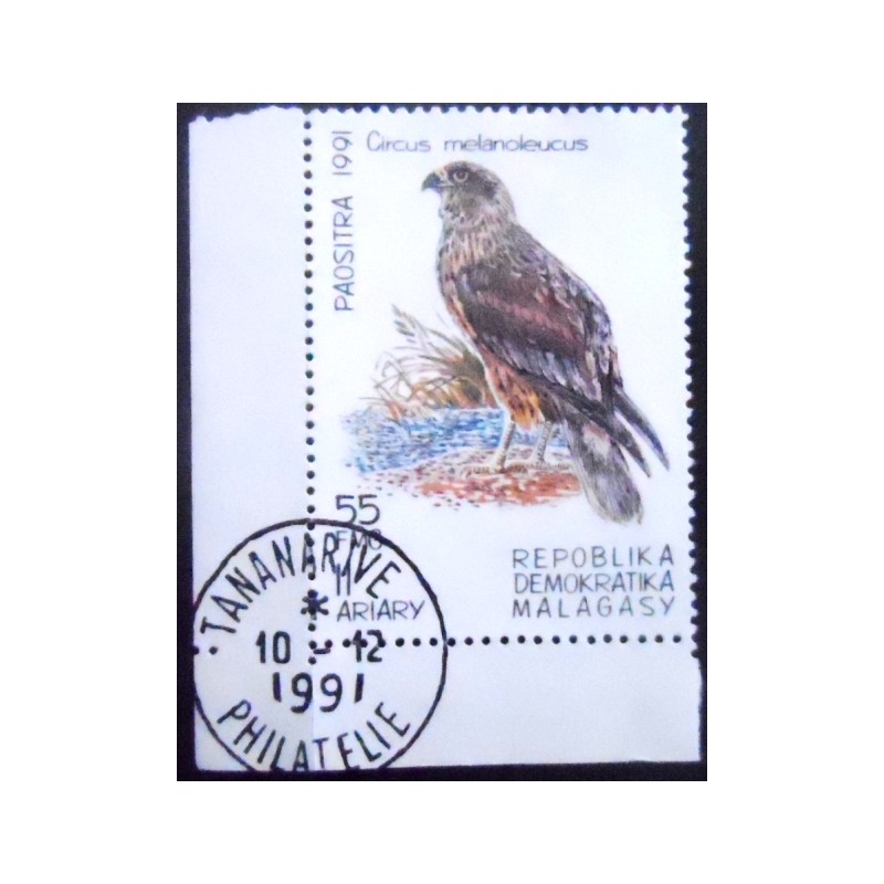 Selo postal de Madagascar de 1991 Pied Harrier