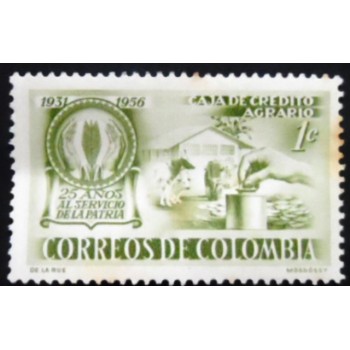 Selo postal da Colômbia de 1952 Emblem and dairy farm