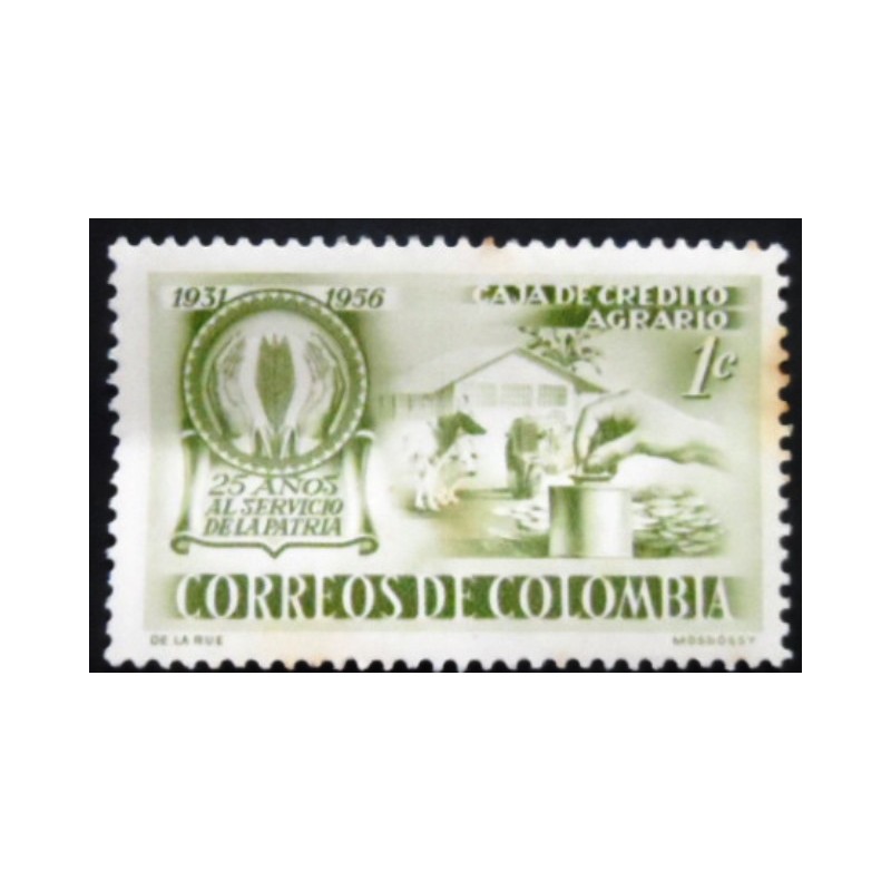 Selo postal da Colômbia de 1952 Emblem and dairy farm