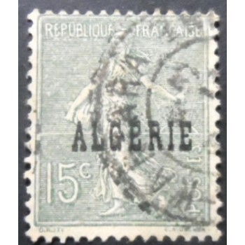 Selo postal da Argélia de 1924 Type Semeuse overprinted ALGERIE 15