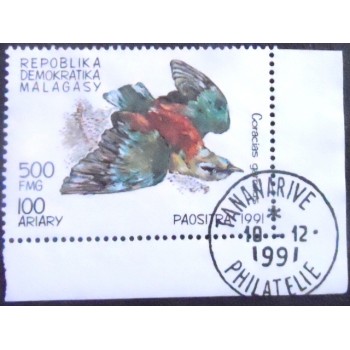 Imagem do selo postal anunciado de Madagascar de 1991 European Roller