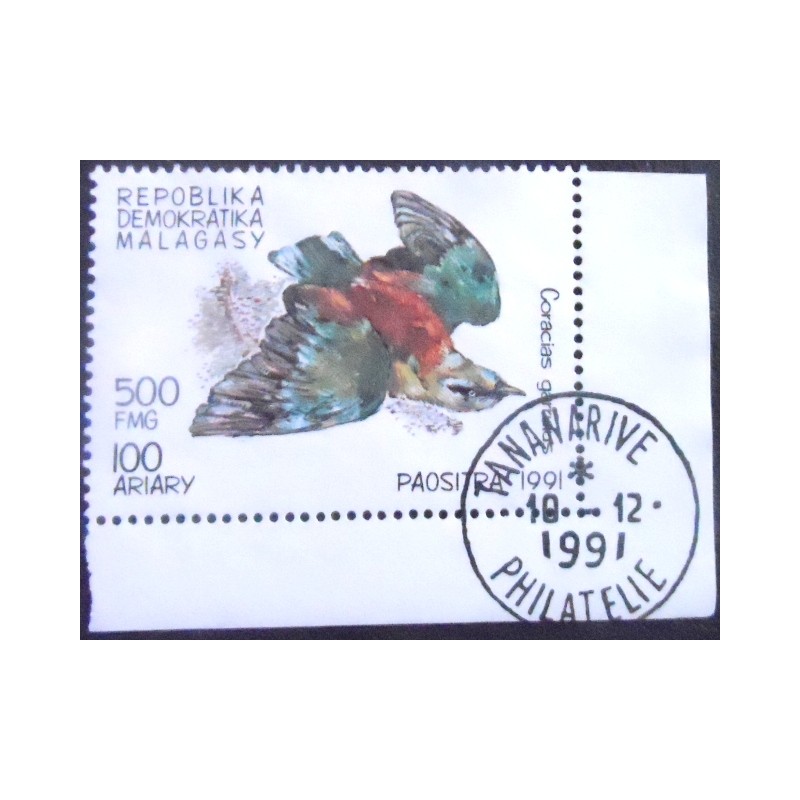 Imagem do selo postal anunciado de Madagascar de 1991 European Roller