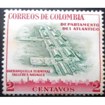 Selo postal da Colômbia de 1956 Docks of Barranquilla