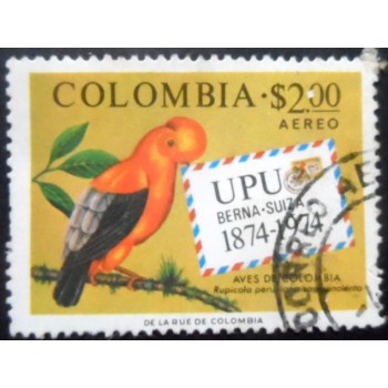 Selo postal da Colômbia de 1974 Andean Cock-of-the-rock