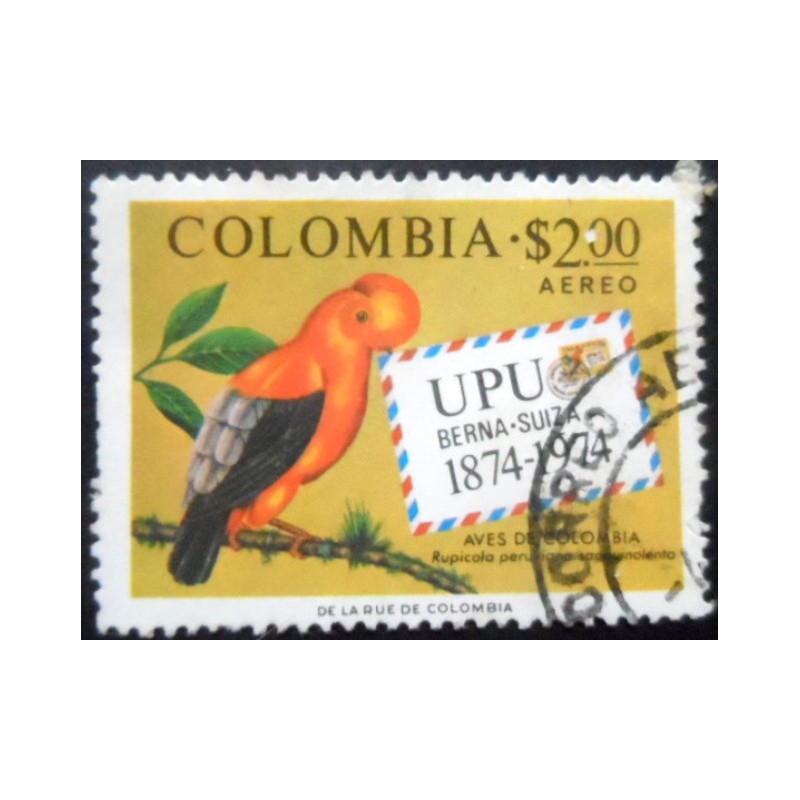 Selo postal da Colômbia de 1974 Andean Cock-of-the-rock