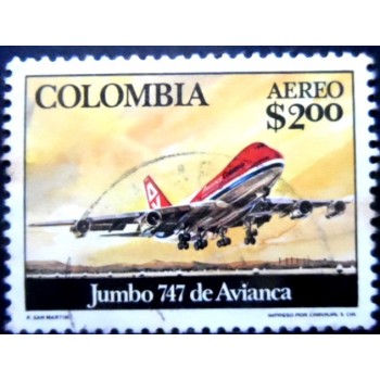Selo postal da Colômbia de 1976 747 Jumbo Jet