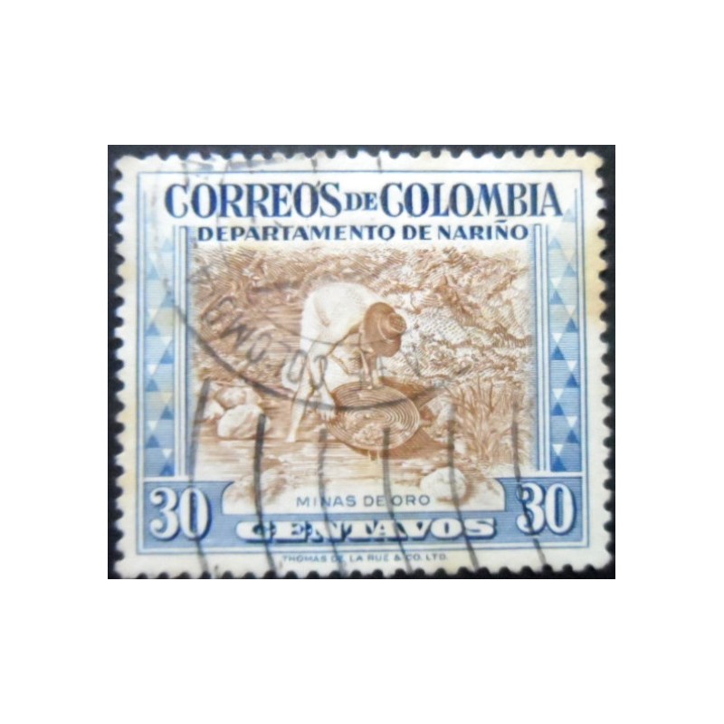 Selo postal da Colômbia de 1956 Gold Mining