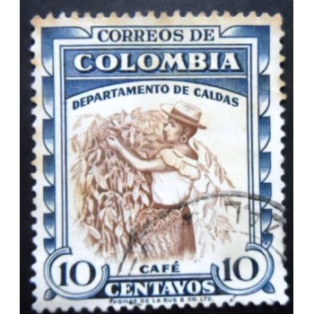 Selo postal da Colômbia de 1956 Coffee harvest 10