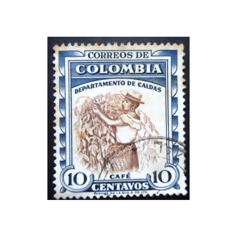 Selo postal da Colômbia de 1956 Coffee harvest 10