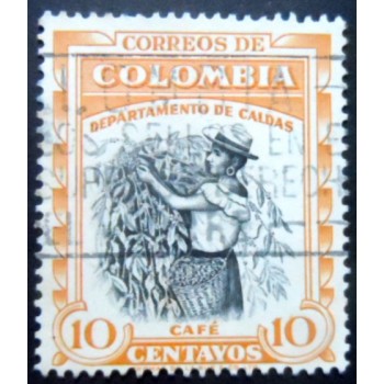 Selo postal da Colômbia de 1956 Coffee harvest 10