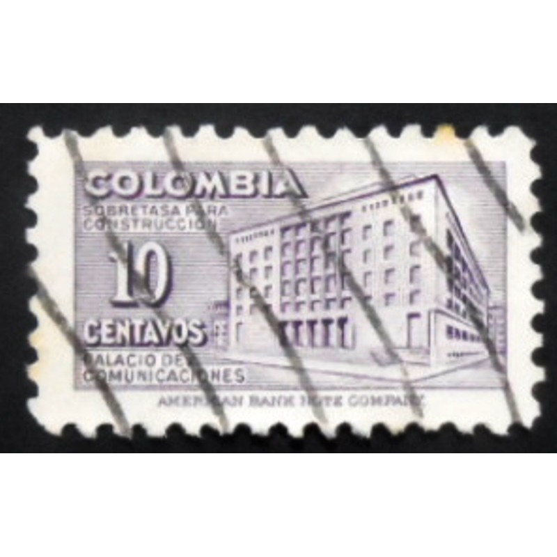 Selo postal da Colômbia de 1948 Communications Building 10