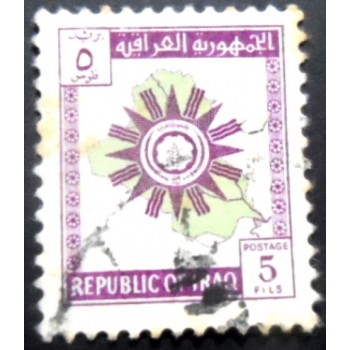 Selo postal do Iraque de 1963 Map and coat of arms of the republic