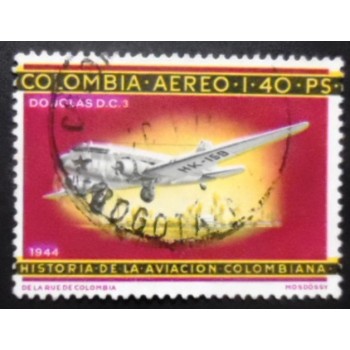 Selo postal da Colômbia de 1966 Douglas DC 3