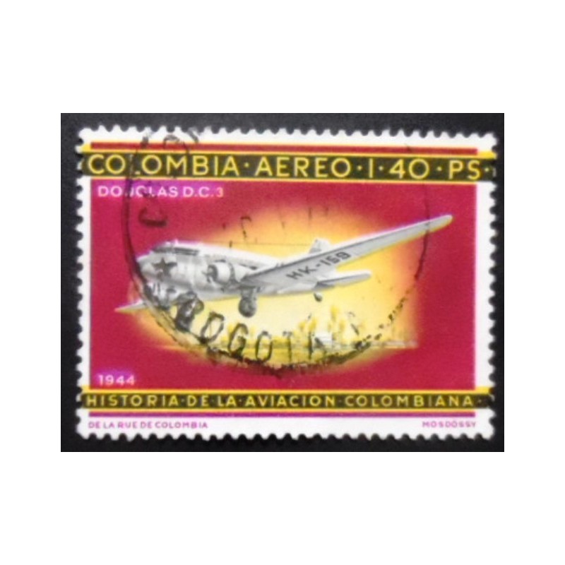 Selo postal da Colômbia de 1966 Douglas DC 3