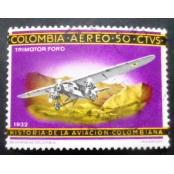 Selo postal da Colômbia de 1966 Trimotor Ford 1932