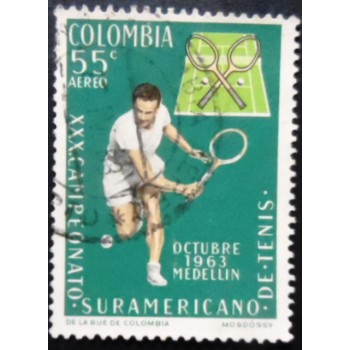 Selo postal da Colômbia de 1963 Tennisplayer