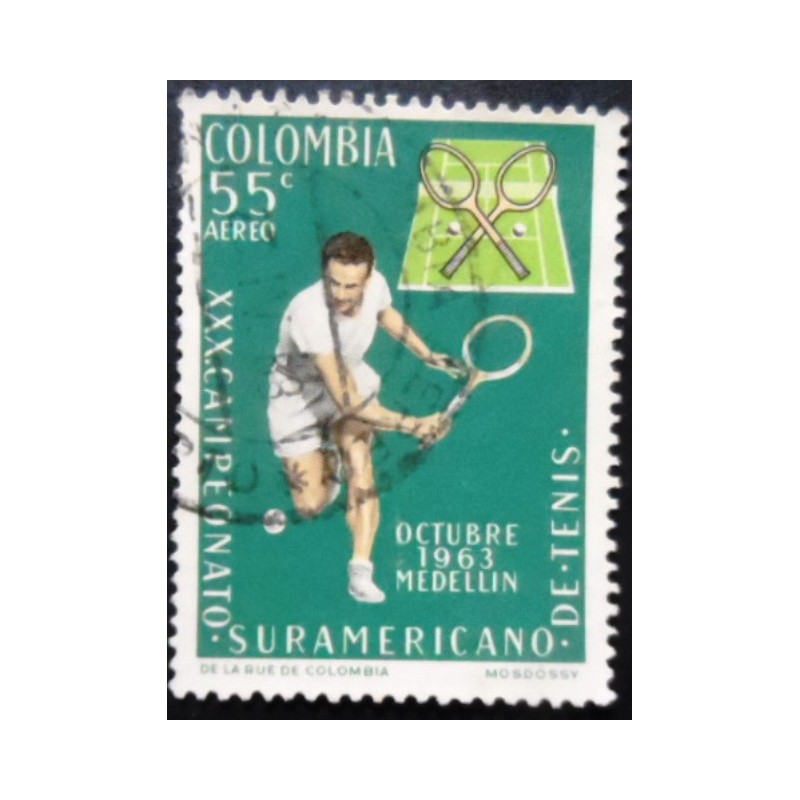 Selo postal da Colômbia de 1963 Tennisplayer