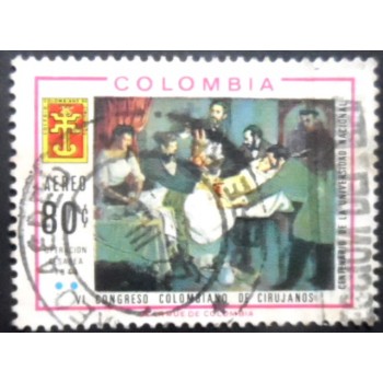 Selo postal da Colômbia de 1967 First cesarean operation in Latin America