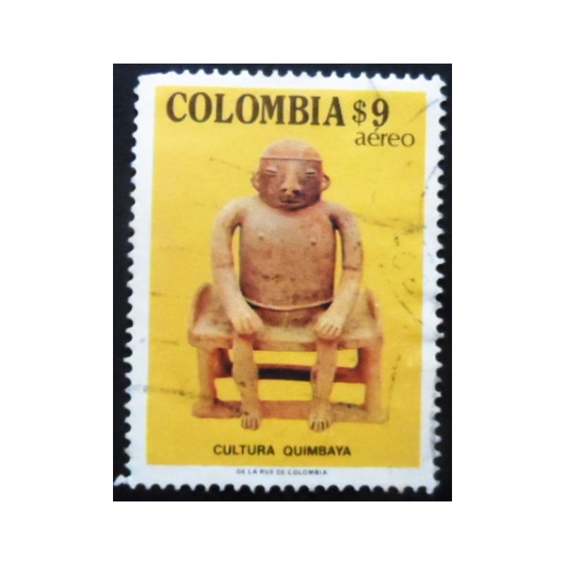 Selo postal da Colômbia de 1981 Seated man on stool