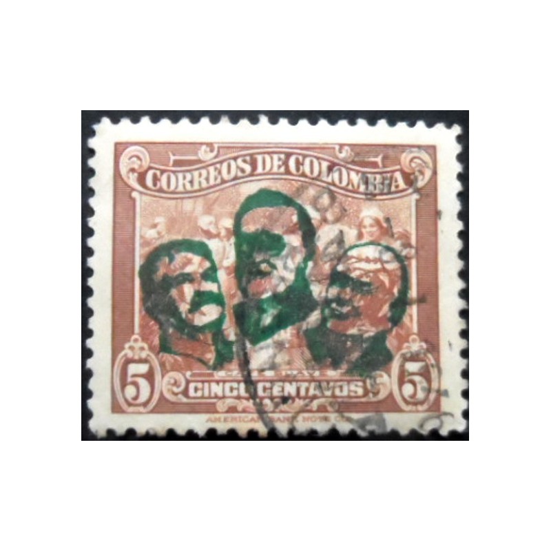 Selo postal da Colômbia de 1945 Coffee Picking Overprinted