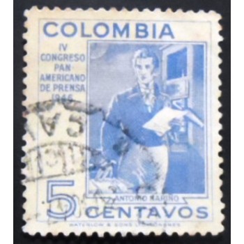 Selo postal da Colômbia de 1947 Antonio Nariño