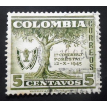 Selo postal da Colômbia de 1949 Tree and Congress Emblem 5