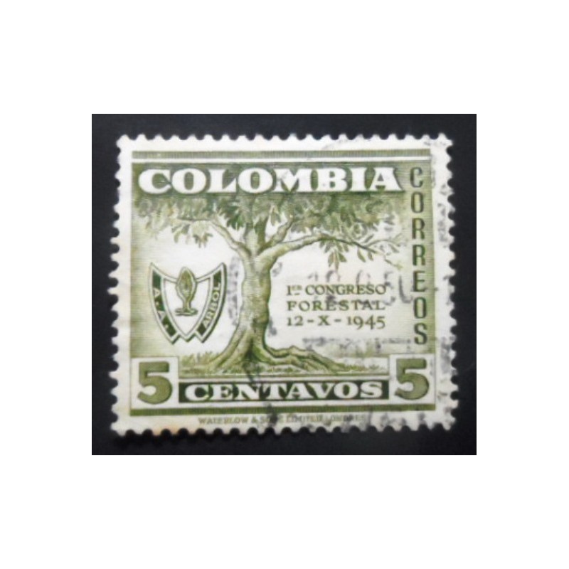 Selo postal da Colômbia de 1949 Tree and Congress Emblem 5