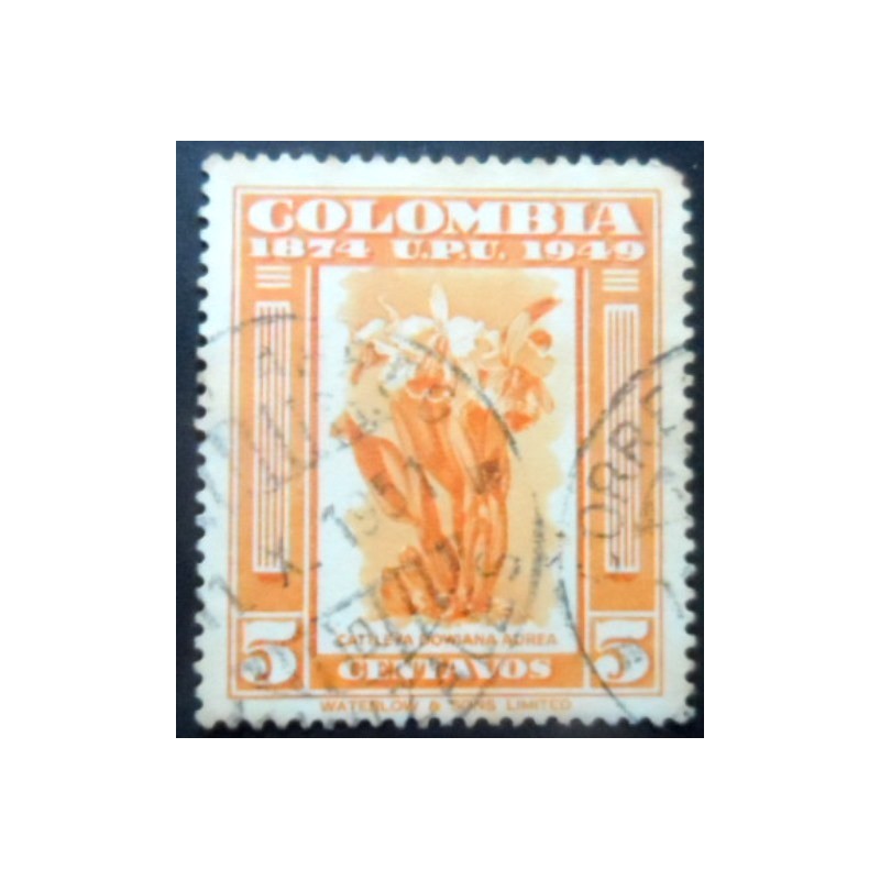 Selo postal da Colômbia de 1950 Cattleya dowiana aurea