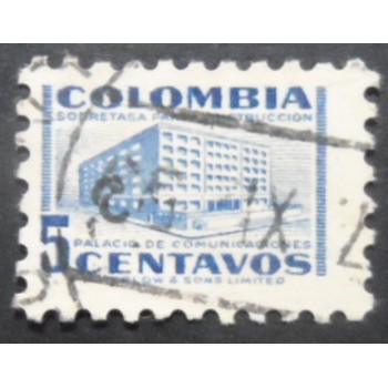 Selo postal da Colômbia de 1952 Communications Building