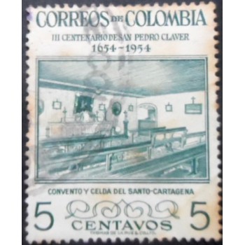 Selo postal da Colômbia de 1955 Convent and cell of St. Peter Claver