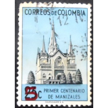 Selo postal da Colômbia de 1953 Cathedral of Manizales Overprinted