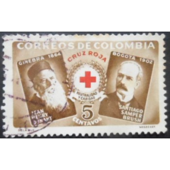 Selo postal da Colômbia de 1956 Jean Henri Dunant & Santiago Samper Brush