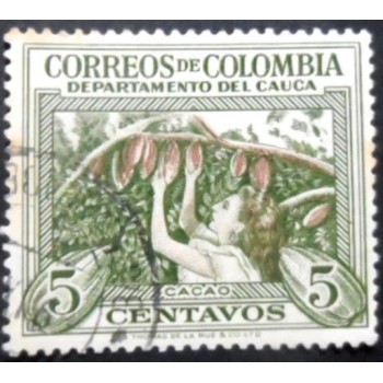 Selo postal da Colômbia de 1956 Cacao harvest