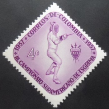 Selo postal da Colômbia de 1957 Fencer