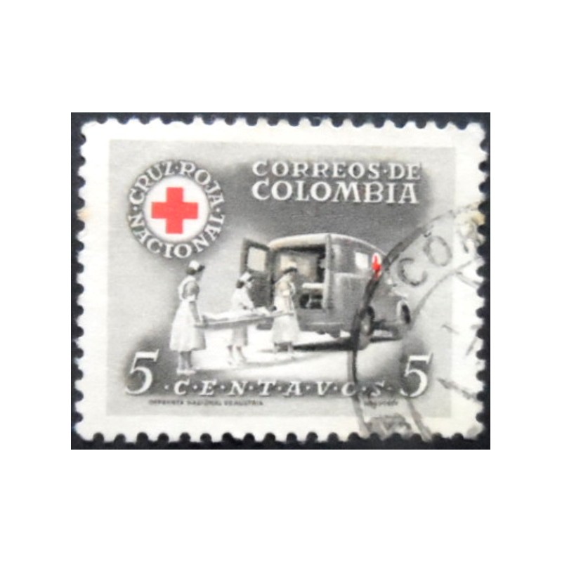 Selo postal da Colômbia de 1958 Nurses and Ambulances