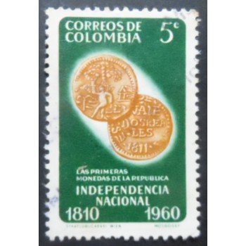 Selo postal da Colômbia de 1960 First coins of Republic