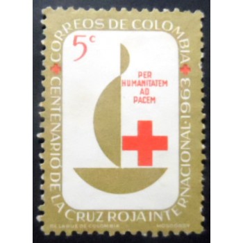 Selo postal da Colômbia de 1963 Anniversary logo of the Red Cross