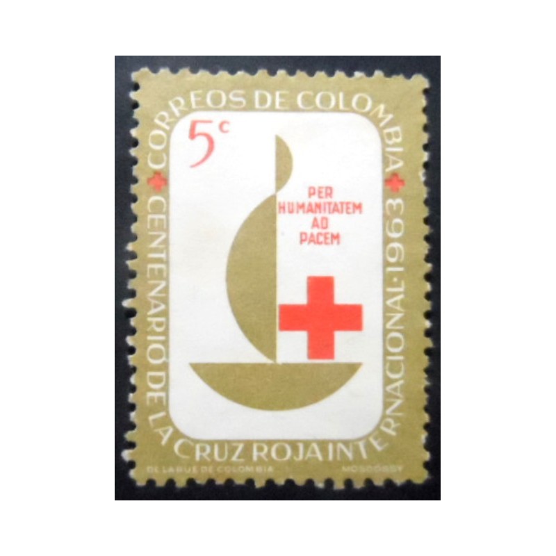 Selo postal da Colômbia de 1963 Anniversary logo of the Red Cross