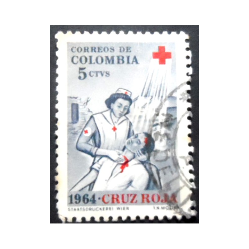 Selo postal da Colômbia de 1965 Nurse with the injured party