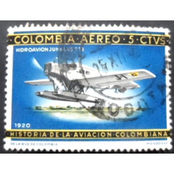 Selo postal da Colômbia de 1965 HydroAvion junkers F13